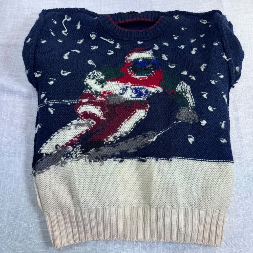 90s Boston Traders Wool Ski Intarsia Sweater Men L Winter Grandpa Old Money Gorp
